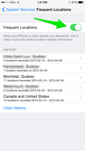 iPhone Frequent Locations settings kids