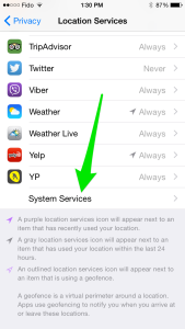 iPhone location services settings kids